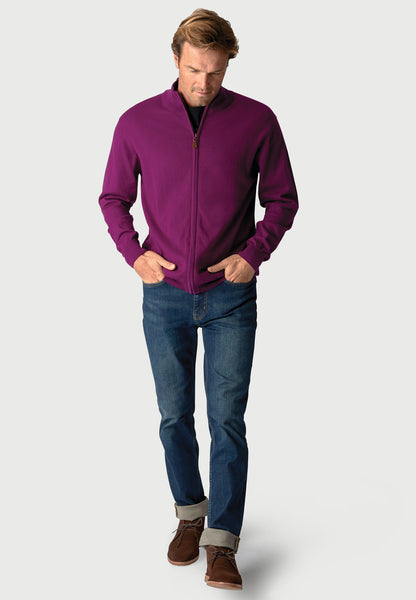 Somerset Plum 12 Gauge Luxury Cotton Merino Zip Through Cardigan