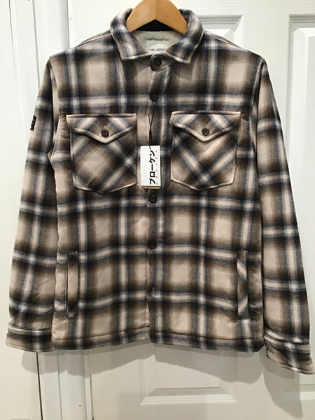 Borg Lined Check Shacket STONE