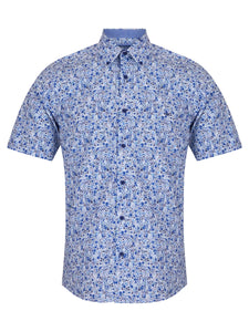 Blue Floral Button Down S/S Shirt.