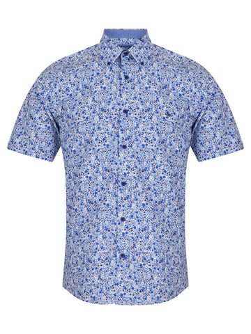 Blue Floral Button Down S/S Shirt.