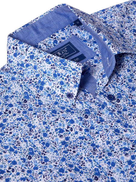 Blue Floral Button Down S/S Shirt.