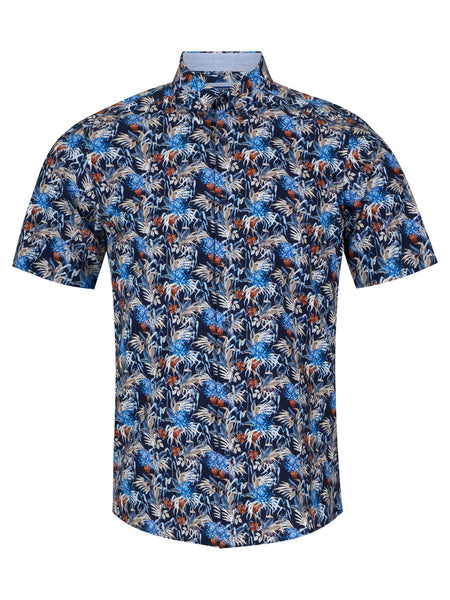 Floral Short Sleeved Shirt - Navy