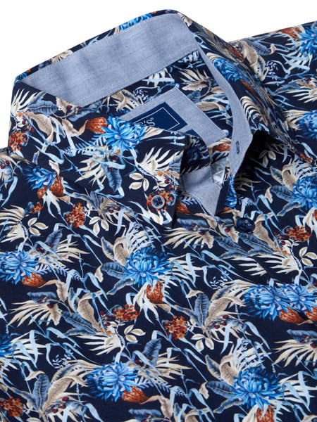 Floral Short Sleeved Shirt - Navy