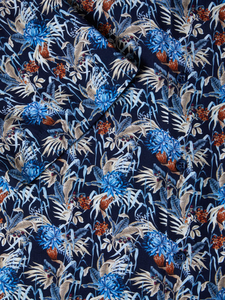 Floral Short Sleeved Shirt - Navy