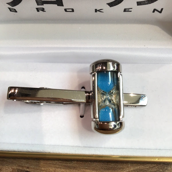 Blue Sand Timer Tie Slide