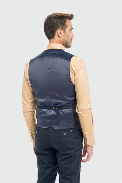 Torino Check Navy Double Breasted Waistcoat