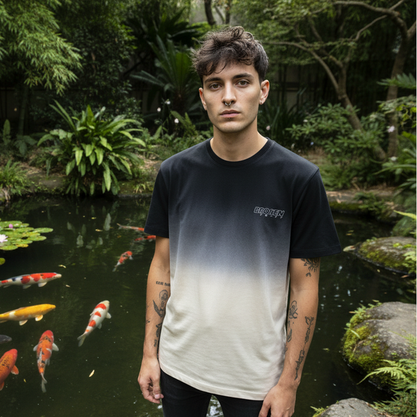 IROASETA / Black & Ecru Ombre T-shirt