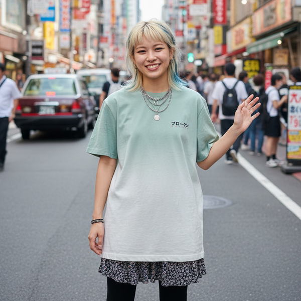 IROASETA / Sage & Ecru Ombre T-shirt