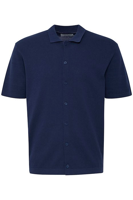 Button Thru S/S Polo Shirt - Navy