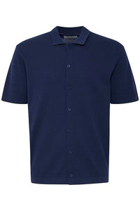 Button Thru S/S Polo Shirt - Navy