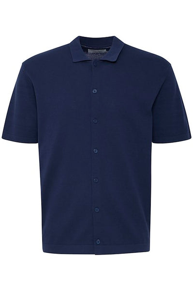 Button Thru S/S Polo Shirt - Navy