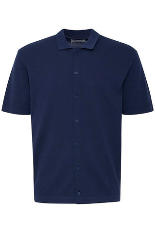 Button Thru S/S Polo Shirt - Navy