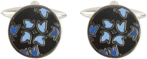 Round Black & Blue Floral Cufflinks