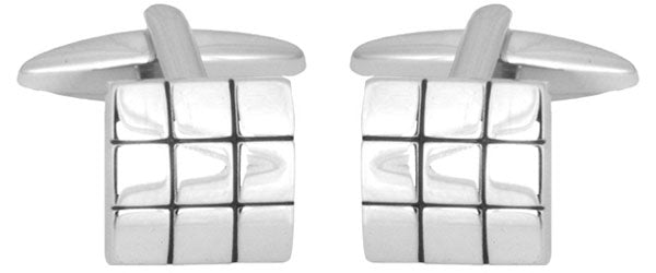 Square with Black Lines Rhodium Plated Cufflinks