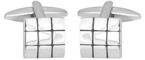 Square with Black Lines Rhodium Plated Cufflinks