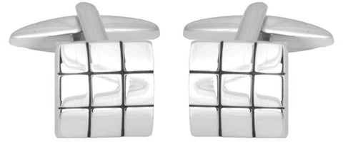 Square with Black Lines Rhodium Plated Cufflinks