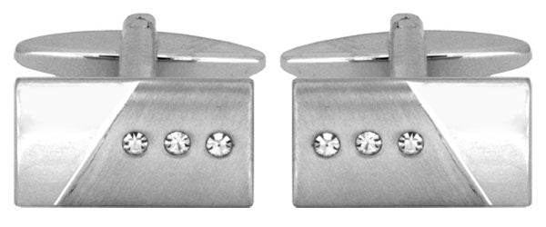 3 Crystals Rectangle Rhodium Cufflinks