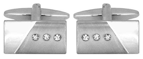 3 Crystals Rectangle Rhodium Cufflinks