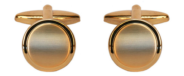 Shiny/Brushed Round Gold Plated Cufflinks