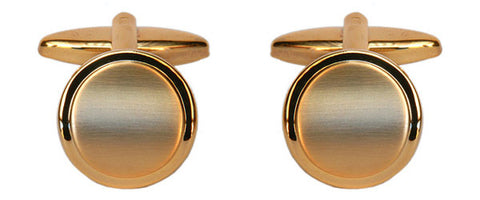 Shiny/Brushed Round Gold Plated Cufflinks
