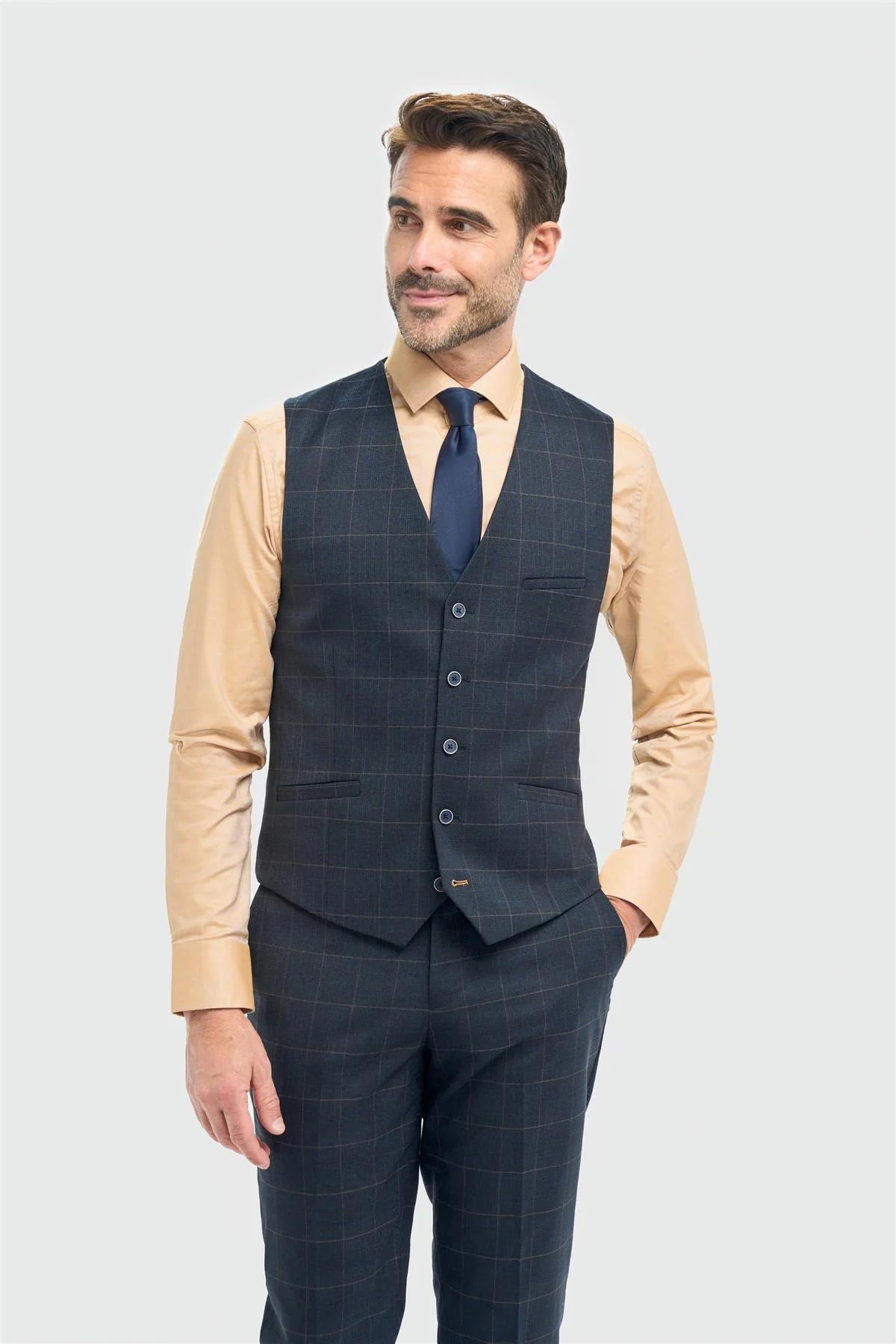Torino Check Navy Waistcoat