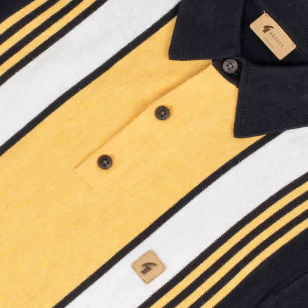 Gabicci Knitted Multi Stripe Polo - Navy