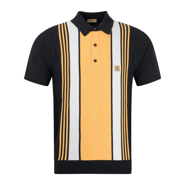 Gabicci Knitted Multi Stripe Polo - Navy