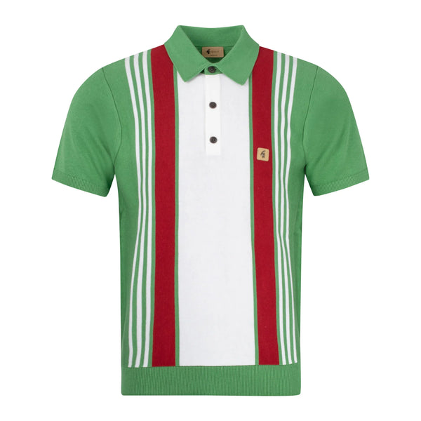 Gabicci Knitted Multi Stripe Polo - Verde