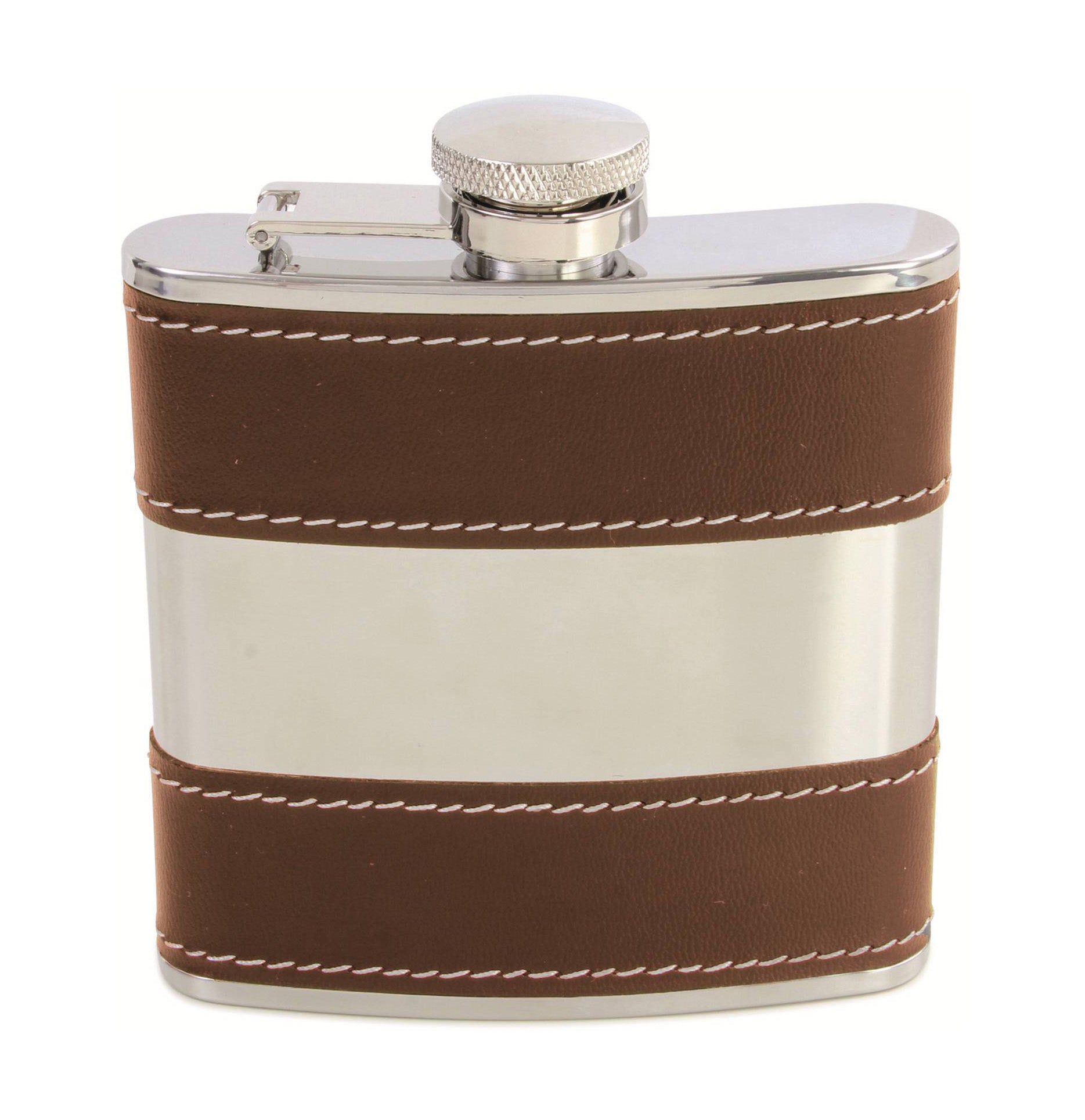 Hip Flask Brown 6oz Shiny Stainless Steel Centre (slight defects)