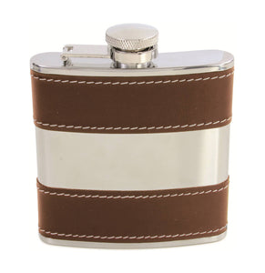 Hip Flask Brown 6oz Shiny Stainless Steel Centre (slight defects)