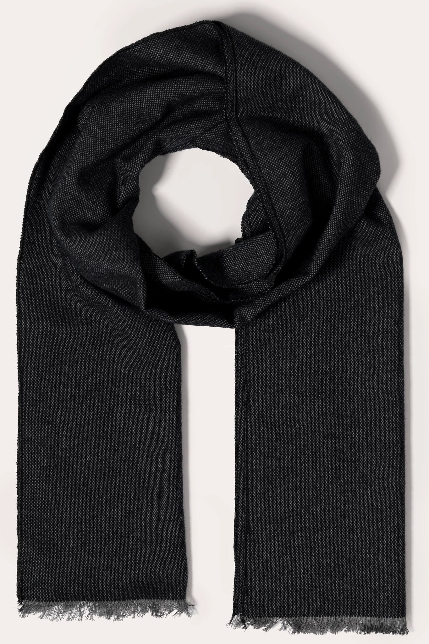 Black Wool Tweed Scarf