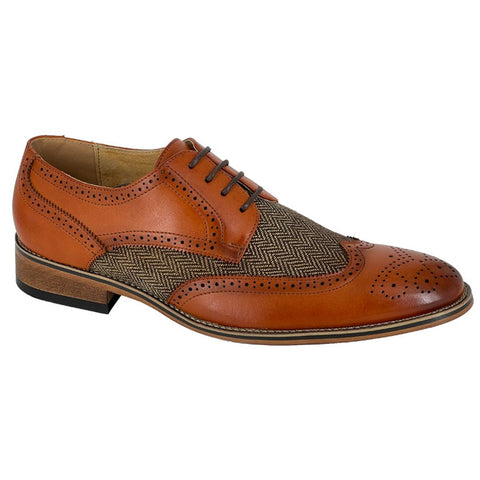 Tan/Brown Tweed 5 Eye Brogue Oxford Shoe