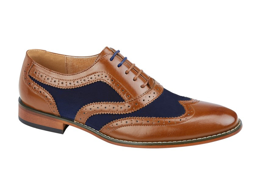 Tan/Navy 5 Eye Brogue Oxford Shoe