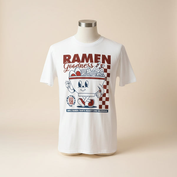 Ramen Goodness t-shirt on beige background