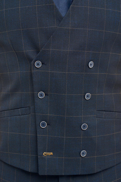 Torino Check Navy Double Breasted Waistcoat