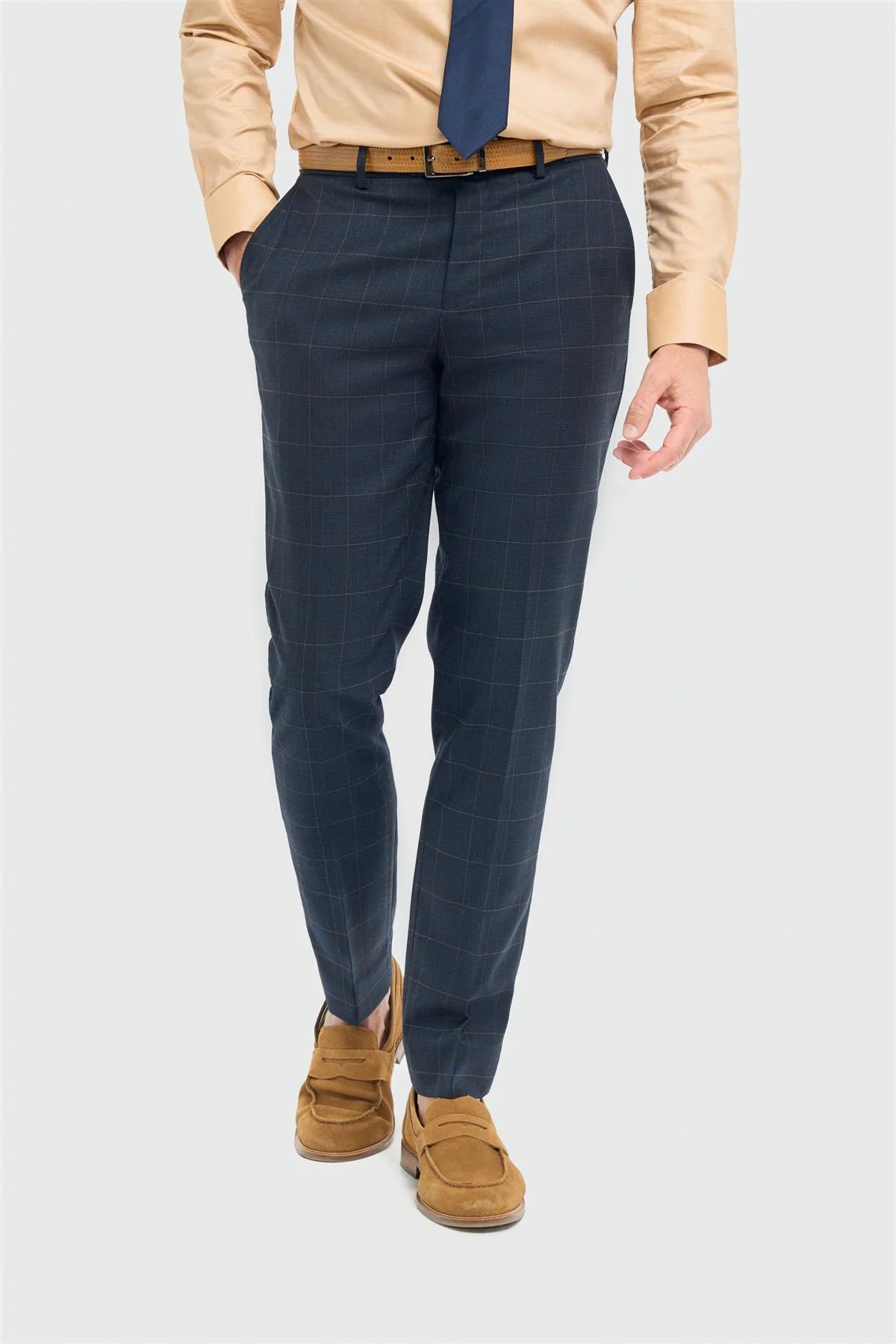 Torino Check Navy Trousers
