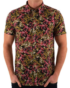 Gabicci Vintage Leaves S/S Shirt - Forest