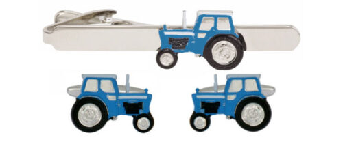 Tractor Cufflink and Tie Clip Boxed Set - Blue