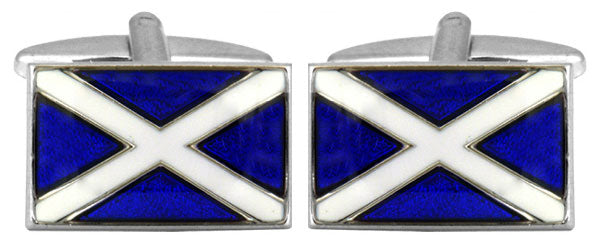 Scottish Flag Rhodium Plated Cufflinks