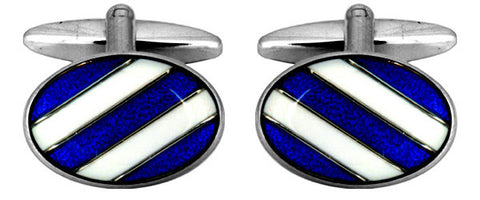 Blue & White diagonal stripe cufflinks