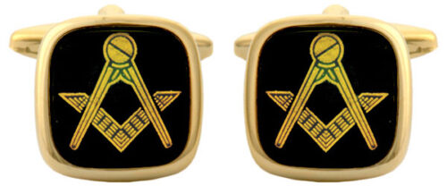 Masonic Real Onyx Cushion Gold Plate Cufflinks