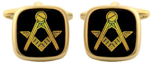 Masonic Real Onyx Cushion Gold Plate Cufflinks