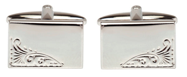 Rectangular Leaf Design Rhodium Plate Cufflinks