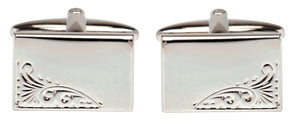 Rectangular Leaf Design Rhodium Plate Cufflinks