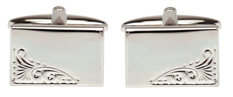 Rectangular Leaf Design Rhodium Plate Cufflinks