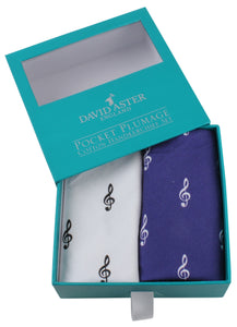 Blue & White Music Print Handkerchief Set
