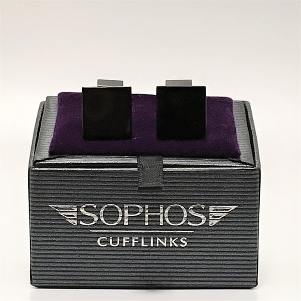 Straight on Black Square Cuff Studs