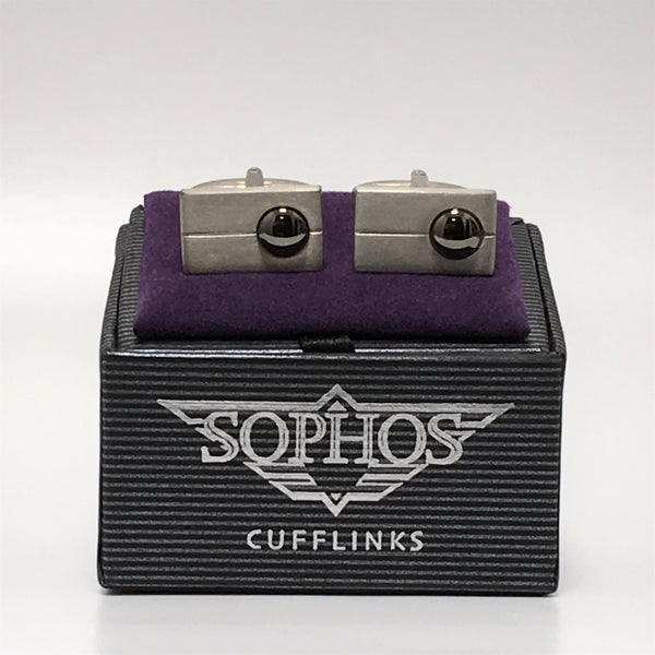 Rectangular Gunmetal Cufflinks with Polished Dot