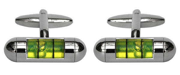 Spirit Level Green Rodhium Cufflink