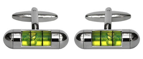 Spirit Level Green Rodhium Cufflink